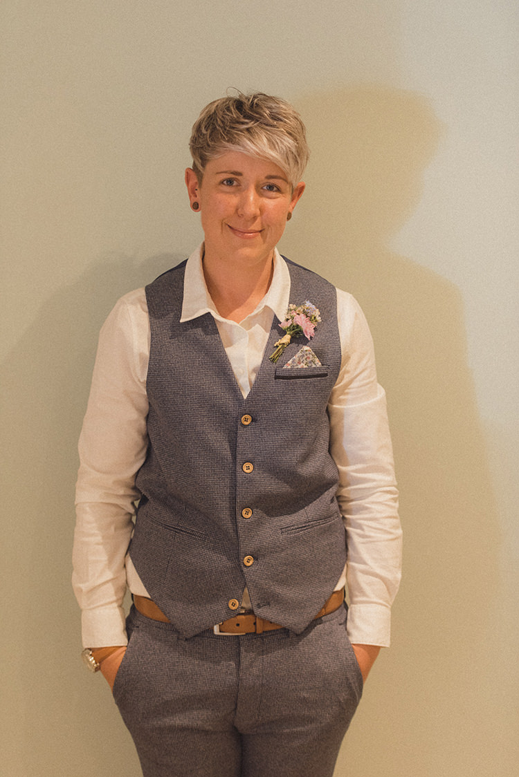 Bride Bridal Waistcoat Trousers Blue Grey Buttonhole DIY Rustic Woodland Marquee Wedding http://www.rebeccadouglas.co.uk/