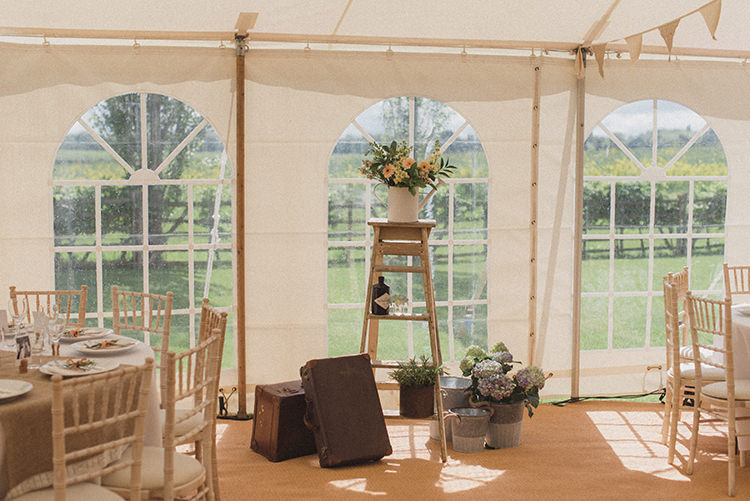 Ladder Suitcase Decor Flowers Pot Plants DIY Rustic Woodland Marquee Wedding http://www.rebeccadouglas.co.uk/
