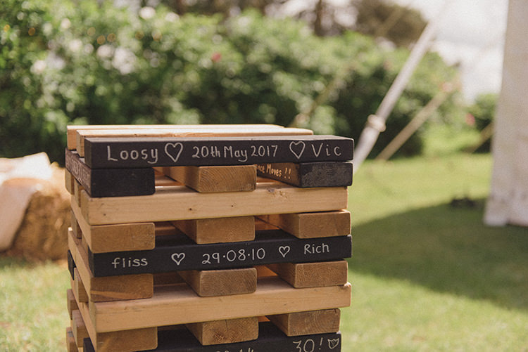 Giant Jenga Game DIY Rustic Woodland Marquee Wedding http://www.rebeccadouglas.co.uk/
