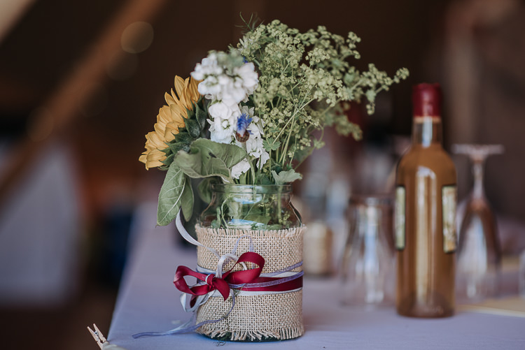 Flowers Jar Hessian Ribbon DIY Outdoor Tipi Vineyard Wedding http://www.kazooieloki.co.uk/