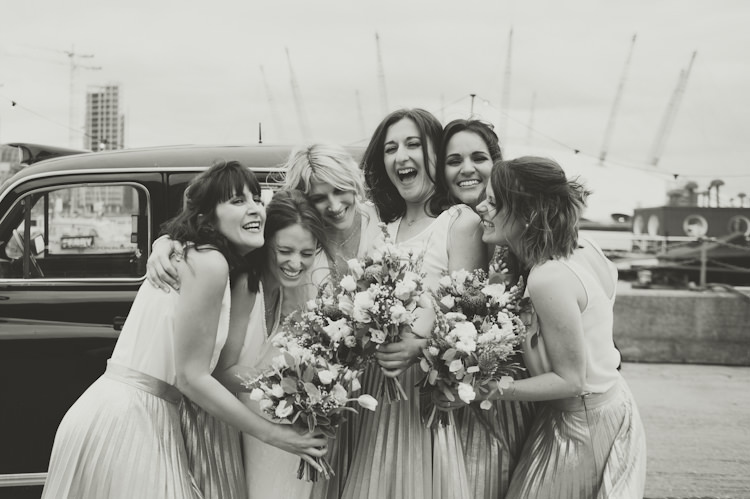 Bridesmaids Skirts Tops Girls Fun Friends Urban Industrial Chic Warehouse Wedding http://sashaweddings.co.uk/