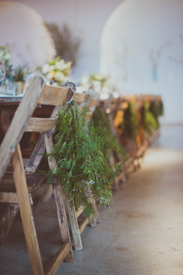 Greenery Foliage Chairs Wooden Rustic Decor Urban Industrial Chic Warehouse Wedding http://sashaweddings.co.uk/