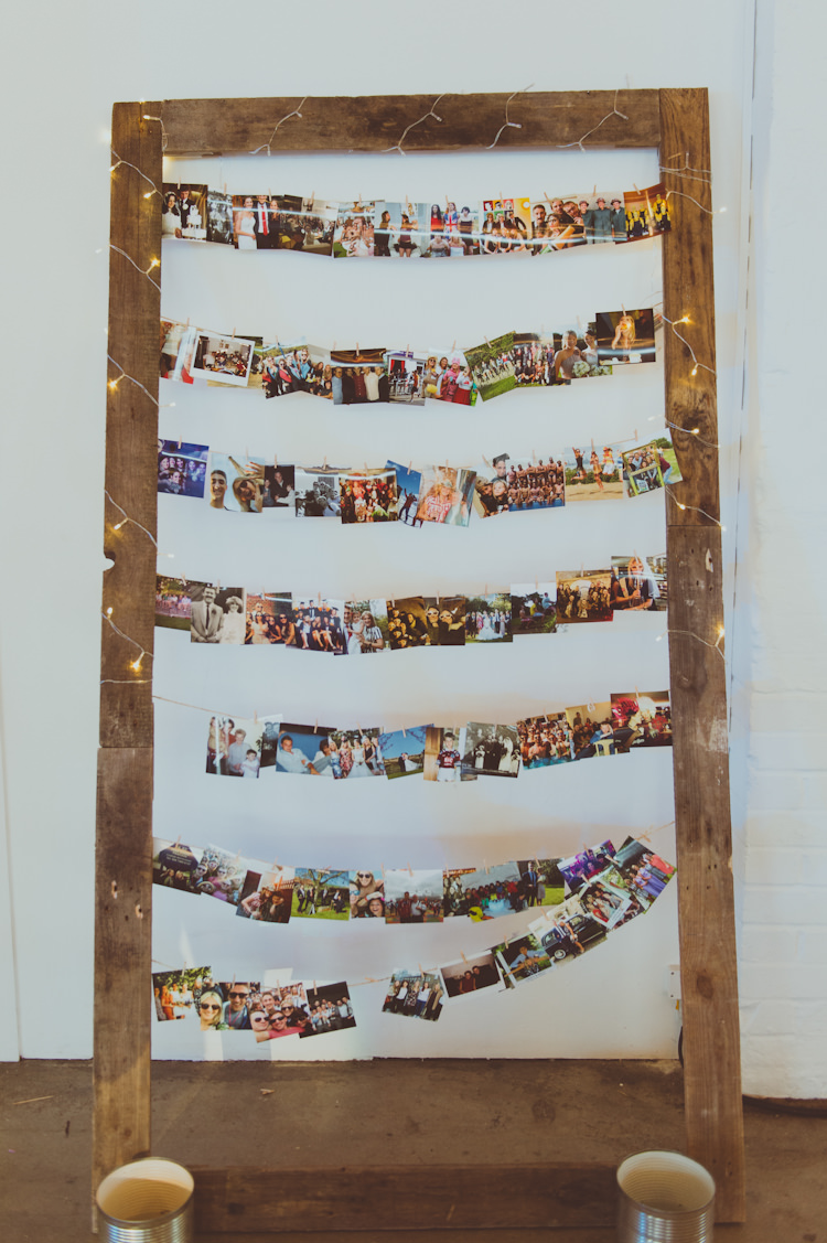 Photo Wall Display Urban Industrial Chic Warehouse Wedding http://sashaweddings.co.uk/