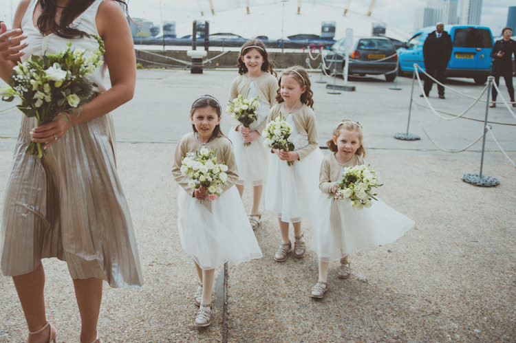 Flower Girls White Dress Cardigans Urban Industrial Chic Warehouse Wedding http://sashaweddings.co.uk/