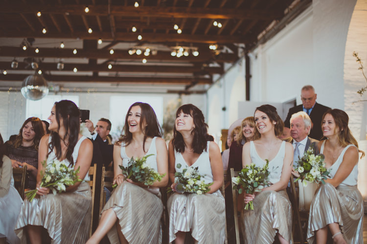 Bridesmaids Skirts Tops Silver Urban Industrial Chic Warehouse Wedding http://sashaweddings.co.uk/