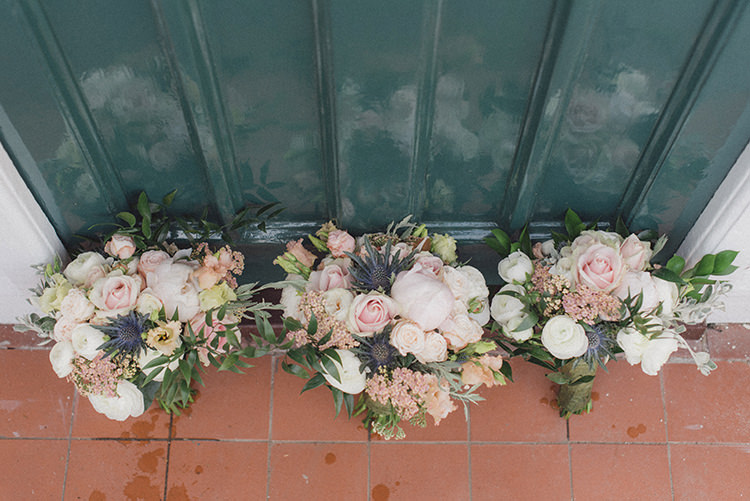 Bouquet Flowers Cream Pink Rose Thistle Peony Ribbon Bride Bridal Relaxed Home Made Love Barn Wedding http://www.rebeccadouglas.co.uk/