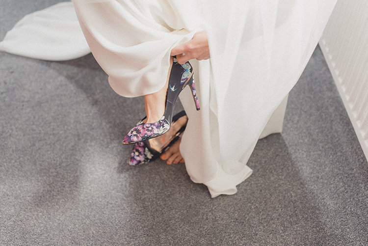 Floral Shoes Heels Bride Bridal Relaxed Home Made Love Barn Wedding http://www.rebeccadouglas.co.uk/