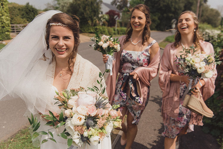 Walking Transport Bride Bridesmaids Relaxed Home Made Love Barn Wedding http://www.rebeccadouglas.co.uk/