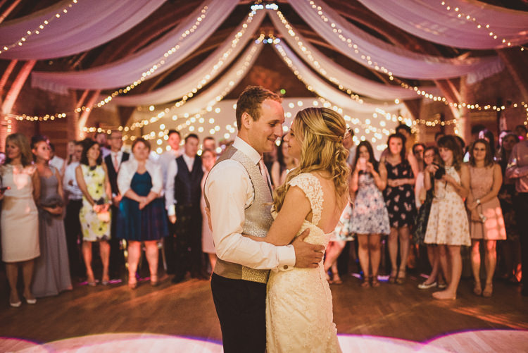 First Dance Pea Lights Fairy Lights Maggie Sottero Barn Enchanting Woods Inspired Country Wedding http://alexapenberthy.com/