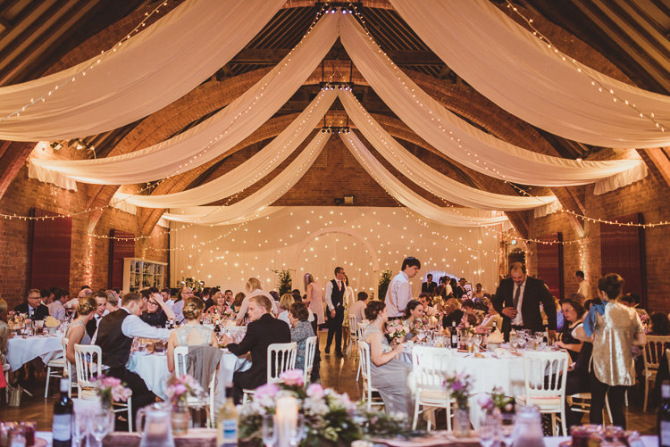 Drapes Pealights Fairylights Barn Enchanting Woods Inspired Country Wedding http://alexapenberthy.com/
