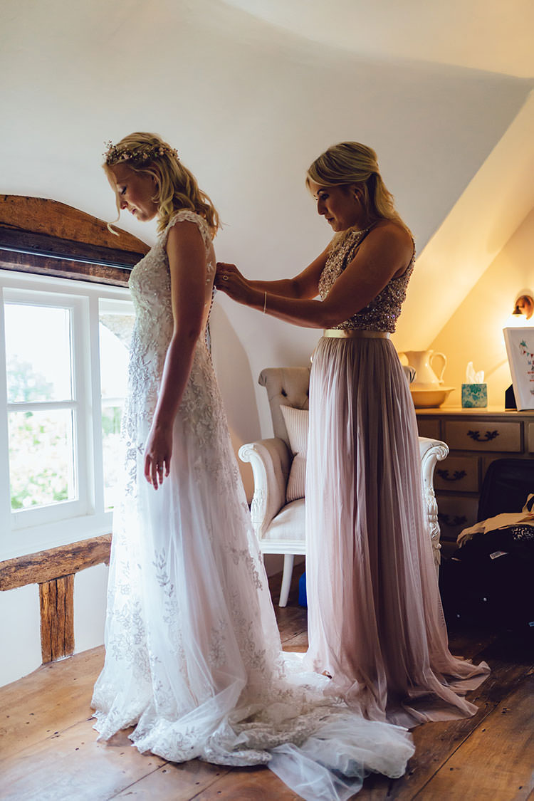 Bride Bridal Maggie Sottero Dress Gown Hair Vine Overlay Pink ASOS Bridesmaid Humanist Hand Made Orchard Garden Wedding http://www.curiousrosephotography.com/