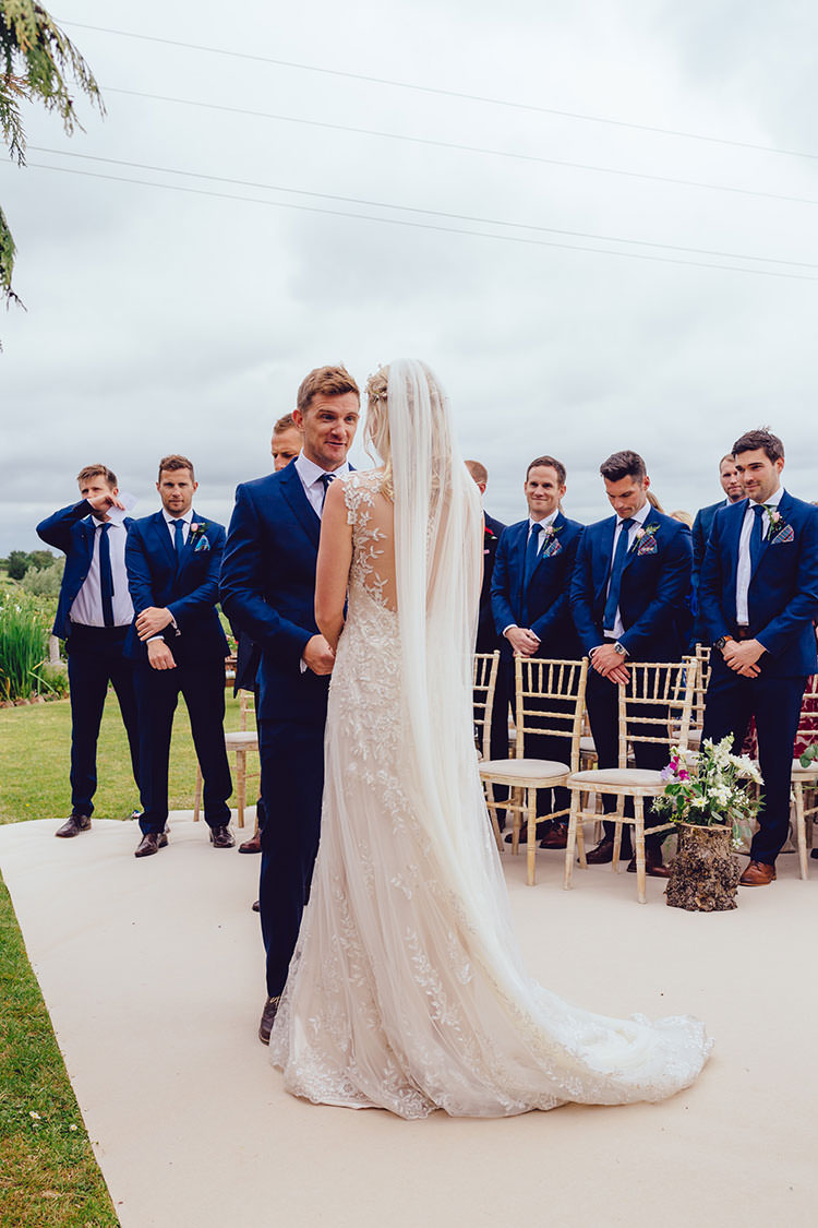 Bride Bridal Maggie Sottero Dress Gown Hair Vine Veil Embellishment Embroidery Faux Backless French Connection Groom Suit Humanist Hand Made Orchard Garden Wedding http://www.curiousrosephotography.com/