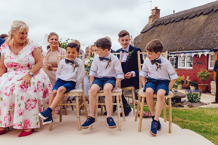 Page Boys Bow Ties Tartan Shorts Blue Humanist Hand Made Orchard Garden Wedding http://www.curiousrosephotography.com/