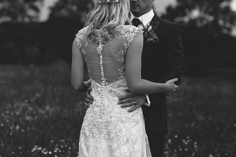 Bride Bridal Maggie Sottero Dress Gown Button Back Embellishment Embroidery Hair Vine French Connection Groom Suit Humanist Hand Made Orchard Garden Wedding http://www.curiousrosephotography.com/