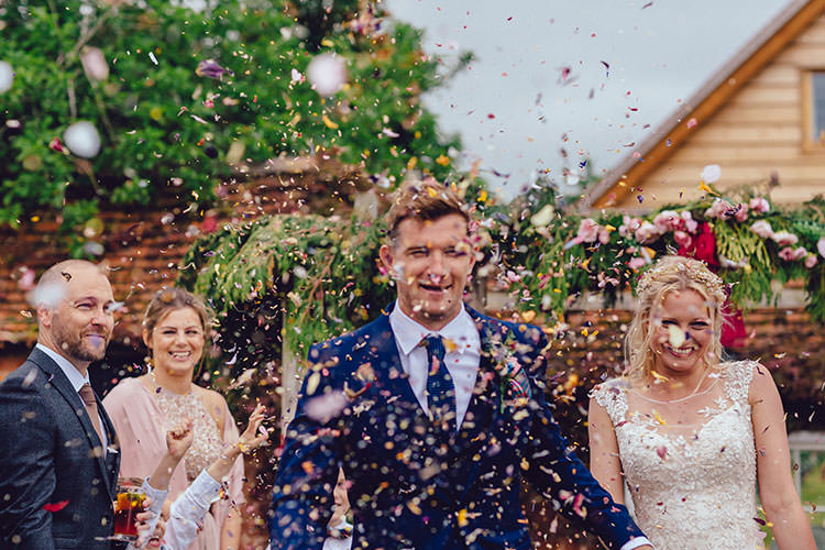 Confetti Shot Bride Bridal Maggie Sottero Dress Gown Hair Vine French Connection Groom Suit Humanist Hand Made Orchard Garden Wedding http://www.curiousrosephotography.com/