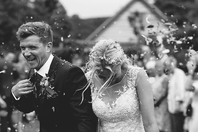 Confetti Shot Bride Bridal Maggie Sottero Dress Gown Hair Vine French Connection Groom Suit Humanist Hand Made Orchard Garden Wedding http://www.curiousrosephotography.com/