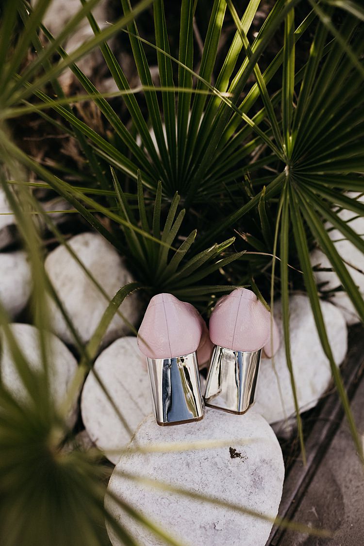 Bride Pink Shoes Palm Whimsical Greenery Wedding Ideas Sea http://eglejo.lt/