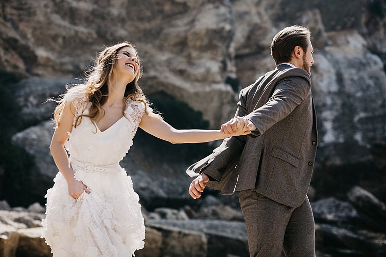 Bride Groom Hand Holding Beach Whimsical Greenery Wedding Ideas Sea http://eglejo.lt/