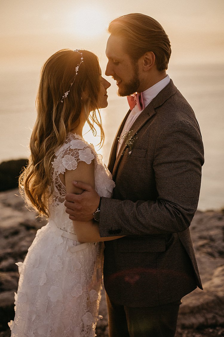 Bride Groom Beach Sunset Whimsical Greenery Wedding Ideas Sea http://eglejo.lt/