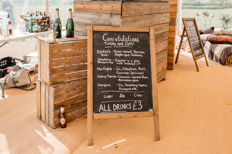 Rustic Wooden Crate Bar Chalkboard Menu Sperry Tent Outdoor Farm Wedding 1970s Dress https://www.magdak.co.uk/
