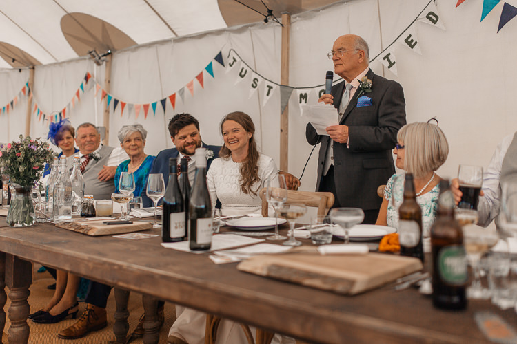 Sperry Tent Top Table Buntin Just Married Wooden Rustic Speeches Outdoor Farm Wedding 1970s Dress https://www.magdak.co.uk/