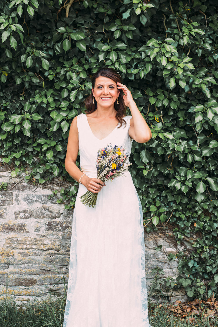 Bride Bridal Charlie Brear Sleeveless Dress Gown Dried Bouquet Fun Laid Back DIY Rustic Marquee Wedding http://www.louisegriffinphotography.com/