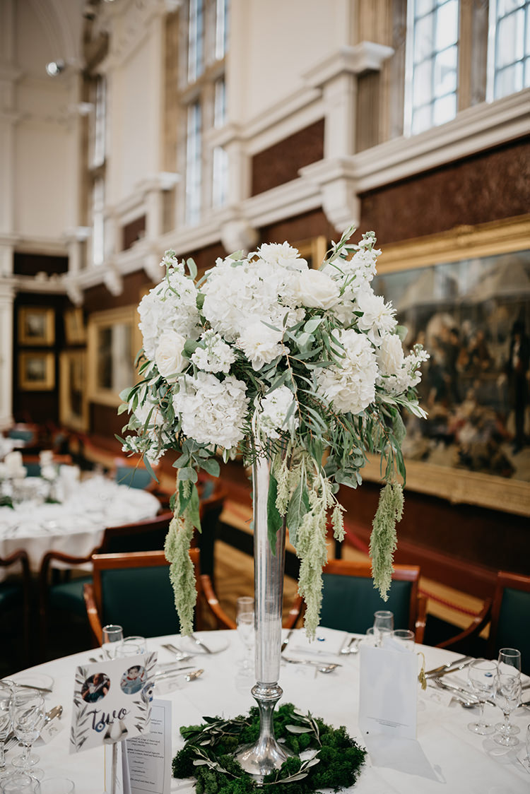 Peony Olive Leaves Flowers Tall Table Centrepiece Boho Fun Loving University Wedding http://andrewbrannanphotography.co.uk/