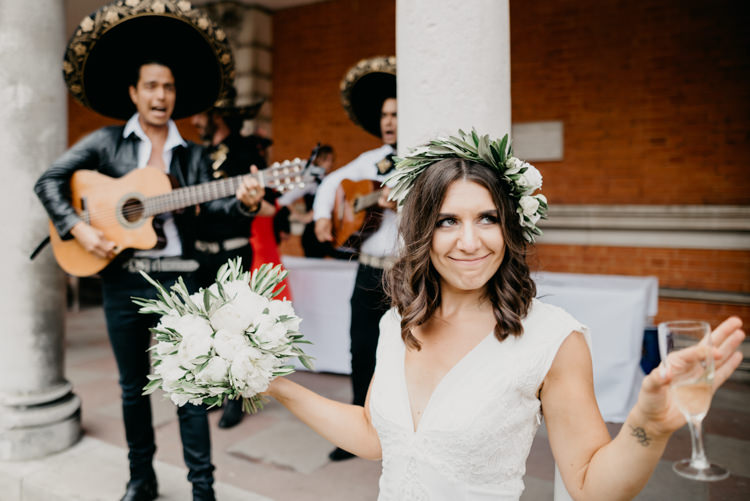 Olive Leaf Peony Bouquet Flowers Bride Bridal Crown Boho Fun Loving University Wedding http://andrewbrannanphotography.co.uk/