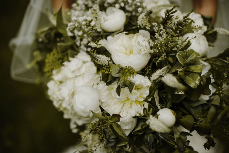 Large Bouquet Bride Bridal Flowers White Foliage Peony Gypsophila Hydrangea Nostalgic Playful Greenery Floral Garden Wedding http://jesspetrie.com/