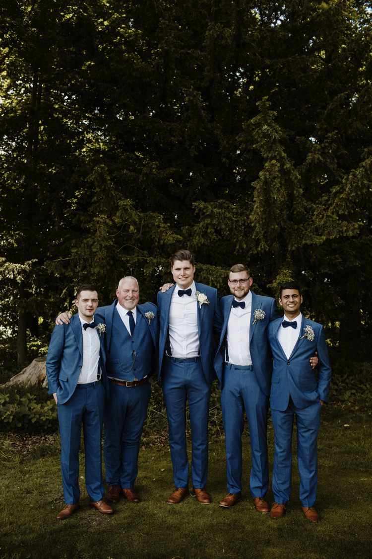 Groom Groomsmen Navy Suits Bow Tie Braces Nostalgic Playful Greenery Floral Garden Wedding http://jesspetrie.com/ 