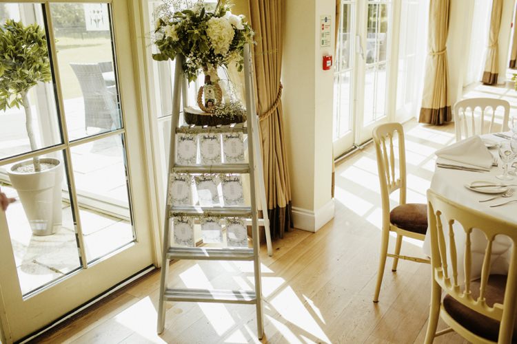 Ladder Seating Plan Table Chart Nostalgic Playful Greenery Floral Garden Wedding http://jesspetrie.com/