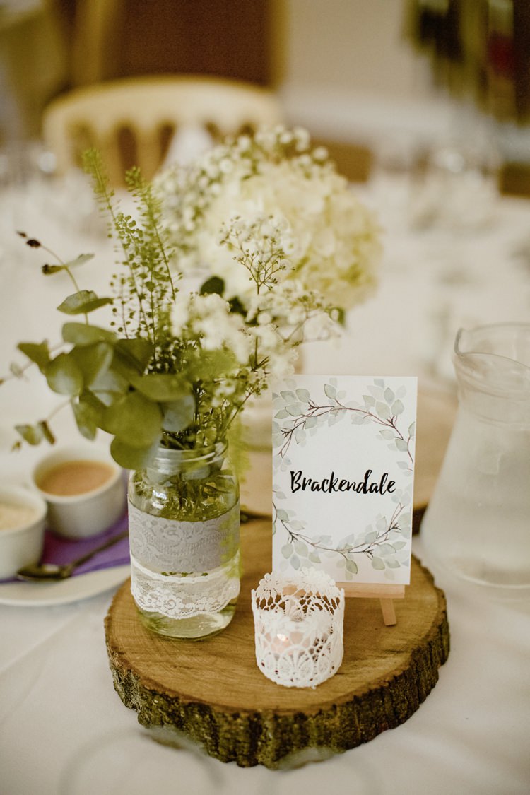 Centrepiece Decor Table Flowers Jar Log Nostalgic Playful Greenery Floral Garden Wedding http://jesspetrie.com/