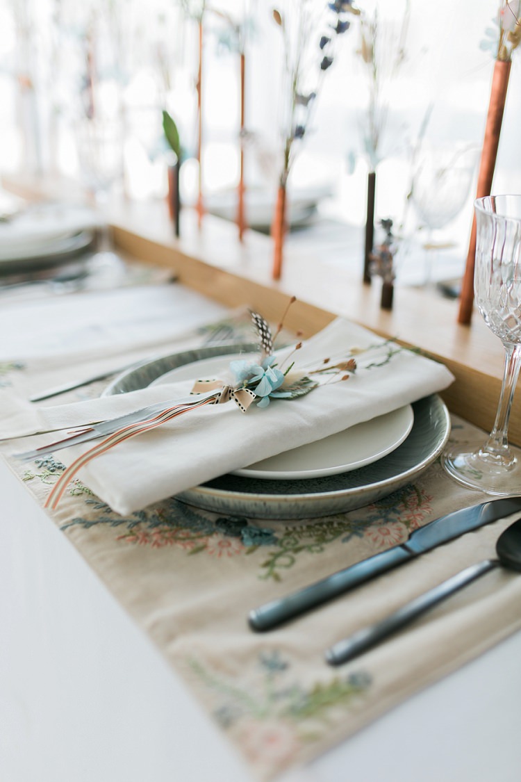 Place Setting Decor Tablscape Crockery Flowers Candles Wood Bohemian Natural Wedding Ideas http://www.sarahjanesphotography.com/