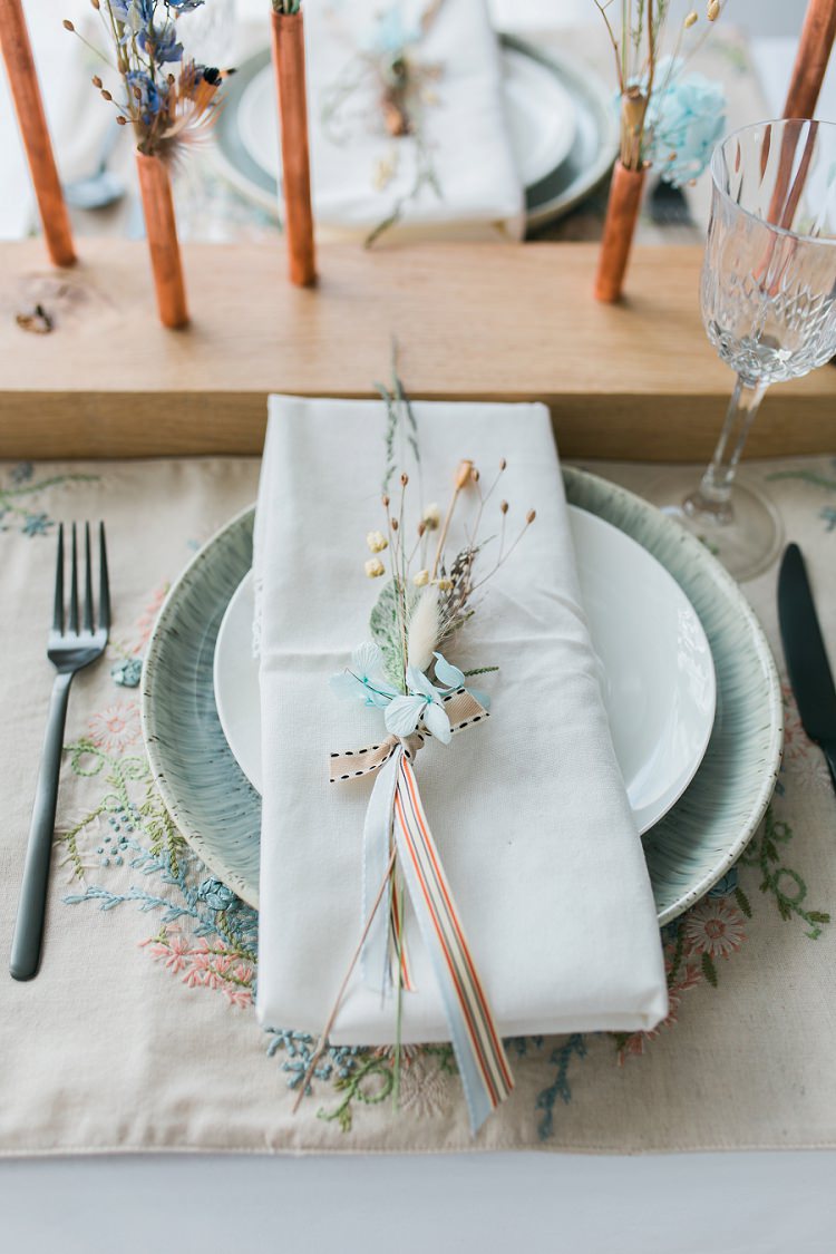 Flowers Place Setting Ribbon Plate Bohemian Natural Wedding Ideas http://www.sarahjanesphotography.com/