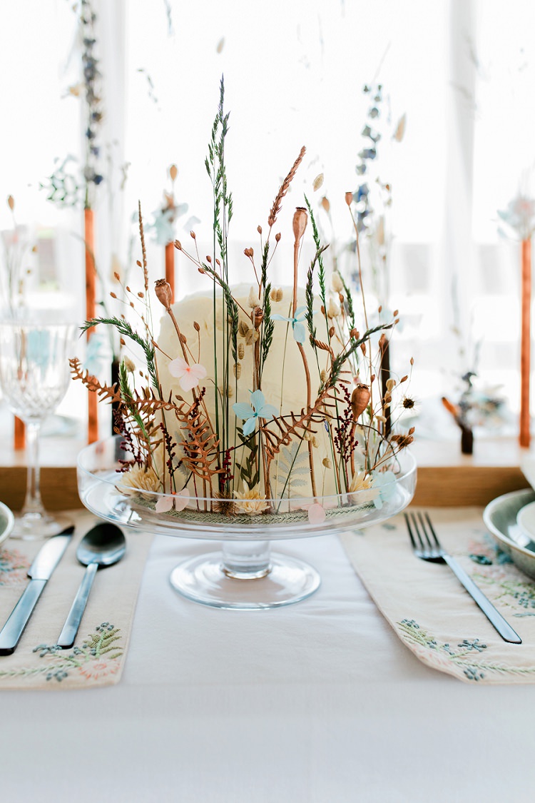 Rustic Buttercream Cake Dried Flowers Seeds Bohemian Natural Wedding Ideas http://www.sarahjanesphotography.com/