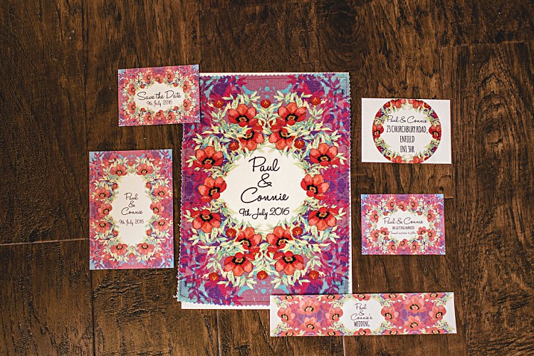 Floral Poppy Stationery Invites Invitations Colourful Home Made Vintage City Wedding http://kat-hill.com/