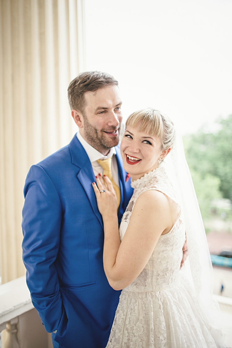 Fringe Bride Hair Up Do Style Colourful Home Made Vintage City Wedding http://kat-hill.com/