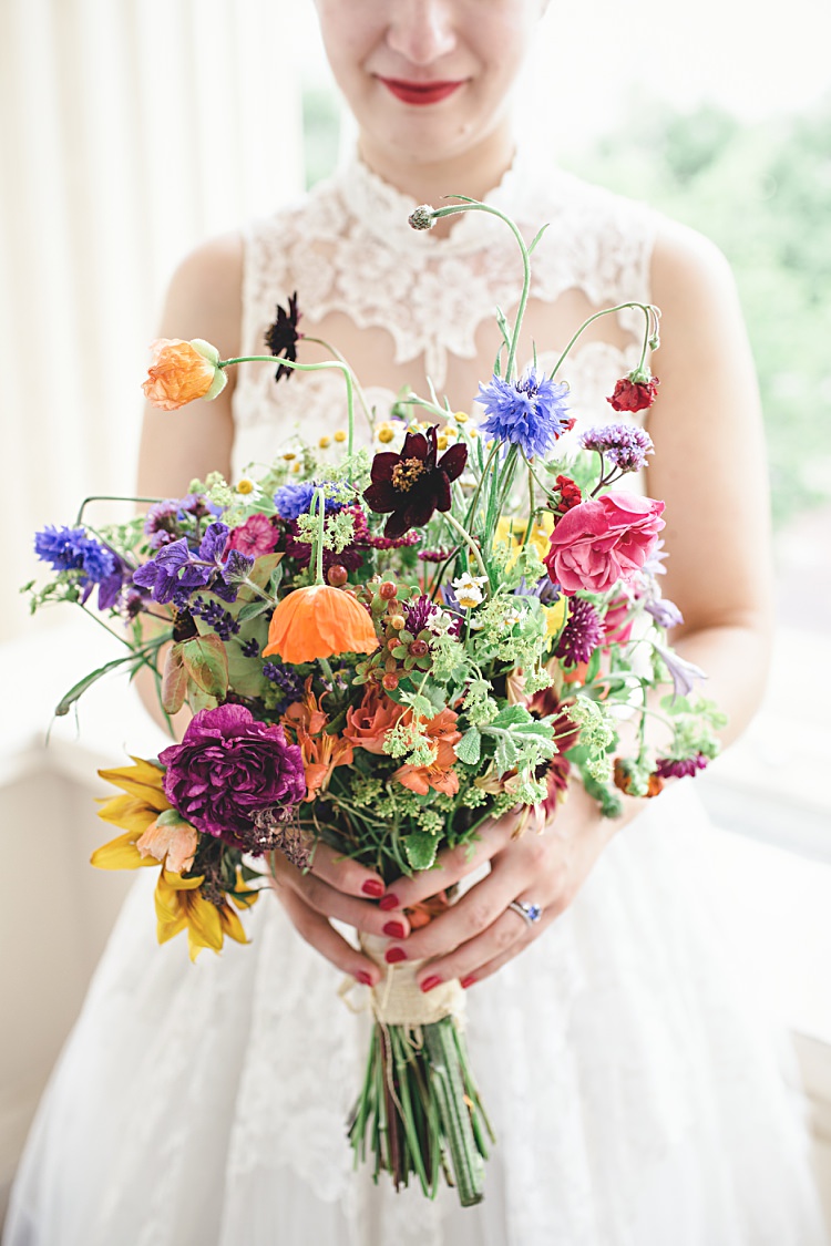 Bouquet Flowers Wild Seasonal Organic Rainbow Colourful Home Made Vintage City Wedding http://kat-hill.com/