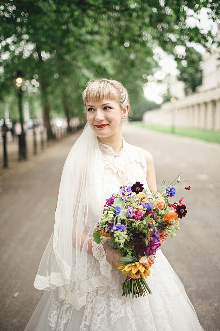 Lace Veil Bride Bridal Colourful Home Made Vintage City Wedding http://kat-hill.com/