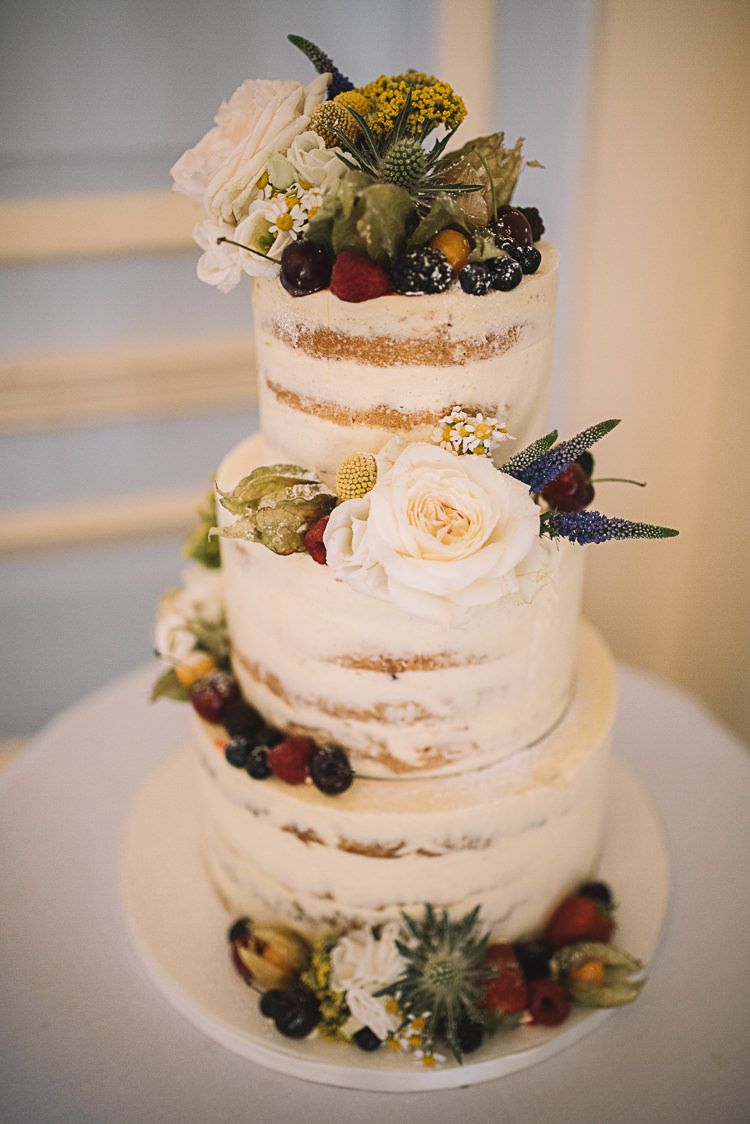 Naked Buttercream Cake Fruit Flowers Rustic Boho Summer Tipi Wedding https://www.luciewatsonphotography.com/