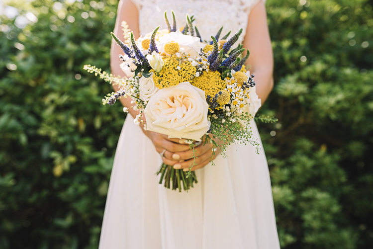 Yellow Purple Flowers Bride Bridal Rose Daisy Billy Ball Rustic Boho Summer Tipi Wedding https://www.luciewatsonphotography.com/
