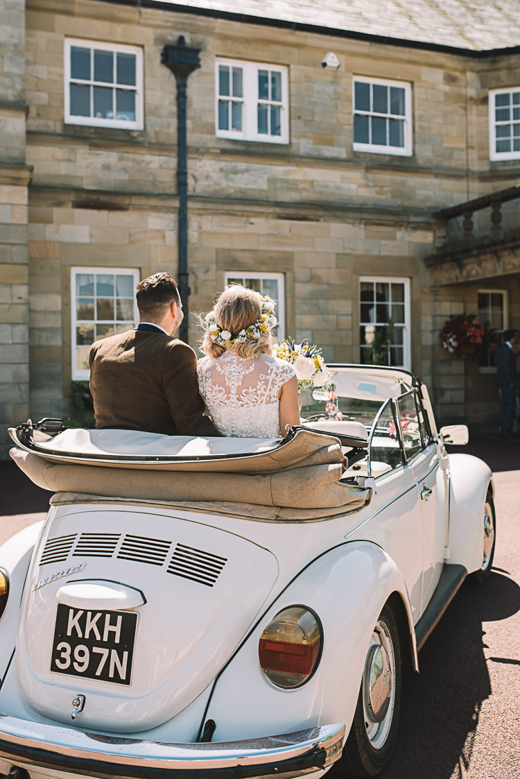 Beetle Car Transport Bride Groom Cream Vintage Rustic Boho Summer Tipi Wedding https://www.luciewatsonphotography.com/