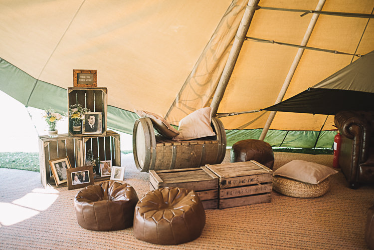 Crates Decor Seating Area Rustic Boho Summer Tipi Wedding https://www.luciewatsonphotography.com/