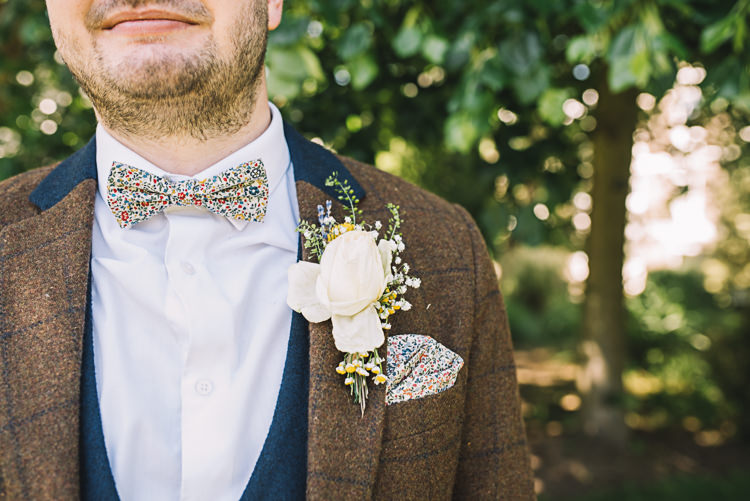 Floral Bow Tie Groom Rose Buttonhole Rustic Boho Summer Tipi Wedding https://www.luciewatsonphotography.com/