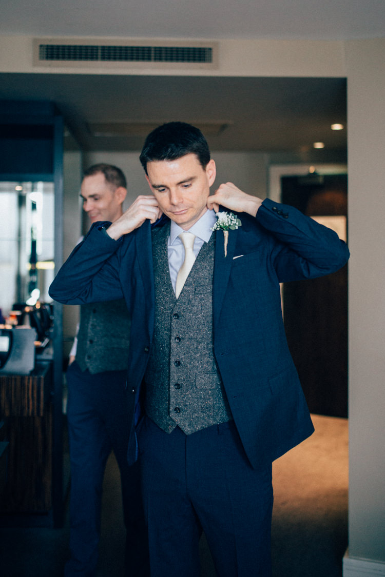 Navy Suit Grey Tweed Waistcoat Groom Style Attire Travel Aircraft Museum Wedding Concorde http://www.nikkivandermolen.com/
