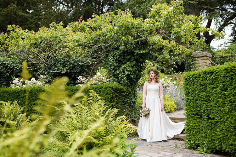 Bride Bridal Cathy Roberts Wedding Dress Gown Strapless Flower Crown Greenery Foliage Laurel Bouquet Rose Daisies Gypsophila Lavender Trailing Ribbon Pretty Urban Nature Wedding Ideas http://www.fionasweddingphotography.co.uk/