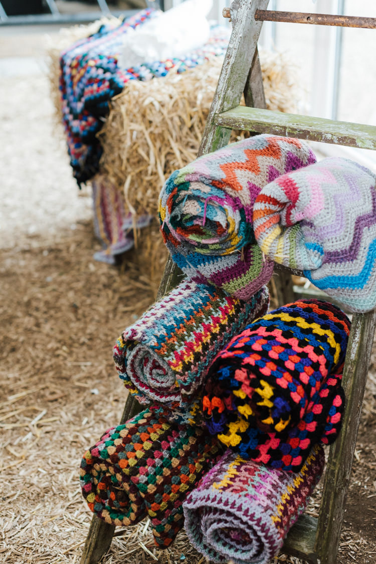 Knitted Blankets Crochet Ladder Whimsical Wedding Sea Rustic Barn http://sugarbirdphoto.co.uk/