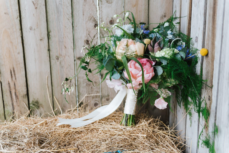 Bouquet Ribbon Flowers Bride Bridal Peony Billy Ball Whimsical Wedding Sea Rustic Barn http://sugarbirdphoto.co.uk/