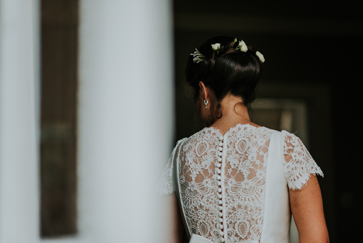 Pronovias Dress Gown Bride Bridal Cap Sleeves Lace Button Back Enchanting Cornflower Blue Marquee Wedding https://burfly.co.uk/