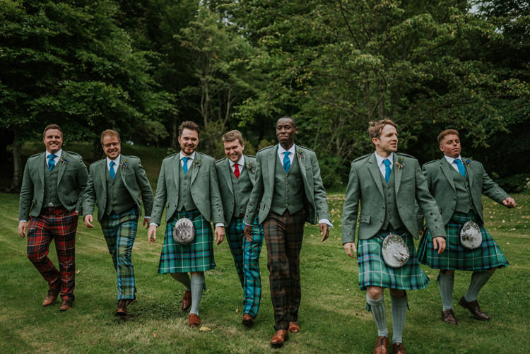 Tartan Groomsmen Tweed Jackets Enchanting Cornflower Blue Marquee Wedding https://burfly.co.uk/